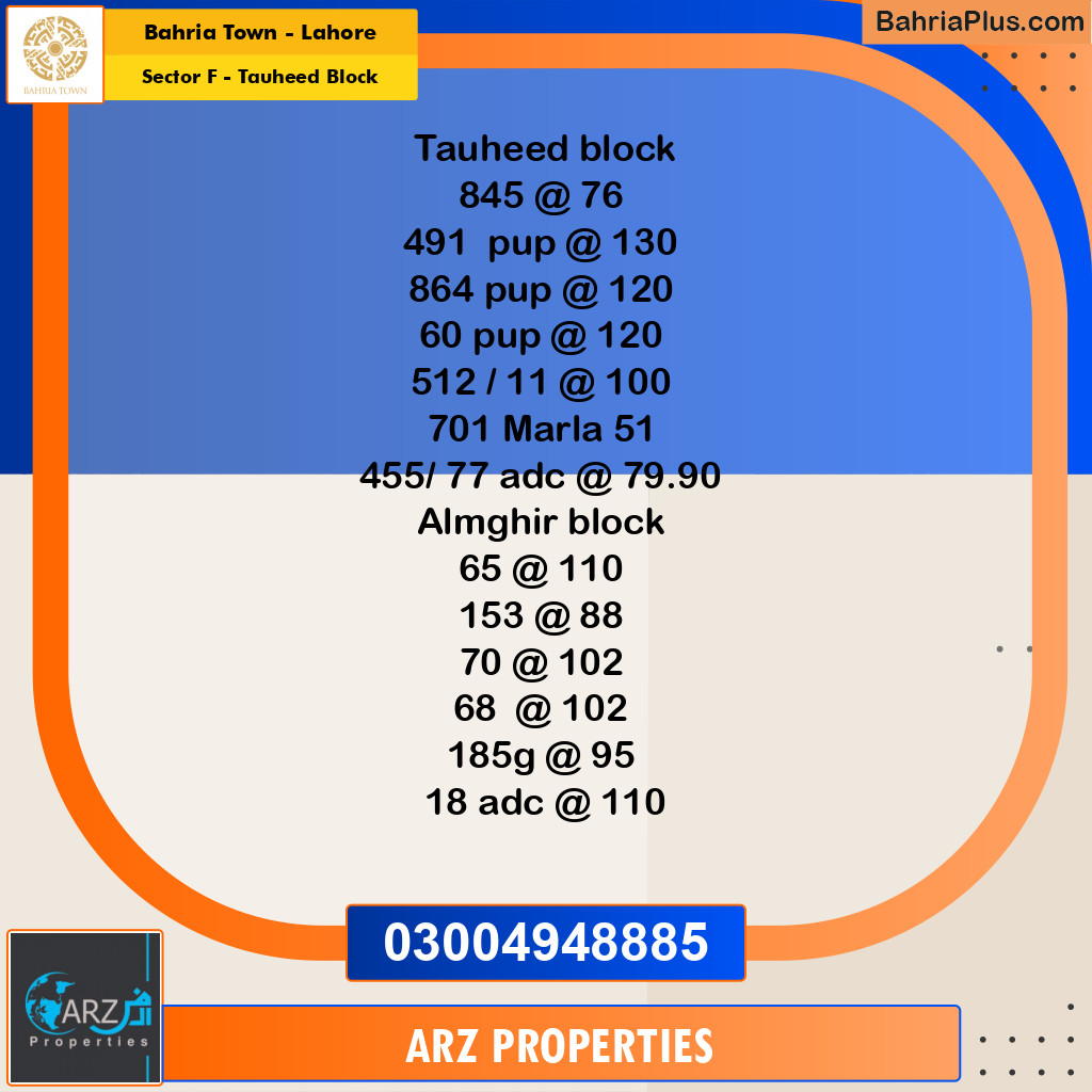 Residential Plot for Sale in Sector F - Tauheed Block -  Bahria Town, Lahore - (BP-160559)