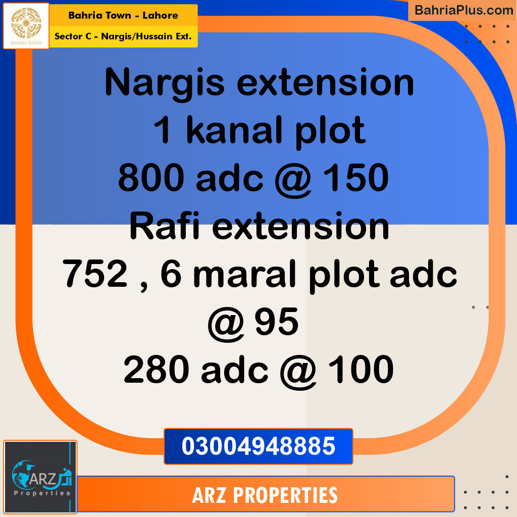 Residential Plot for Sale in Sector C - Nargis/Hussain Ext. -  Bahria Town, Lahore - (BP-160577)