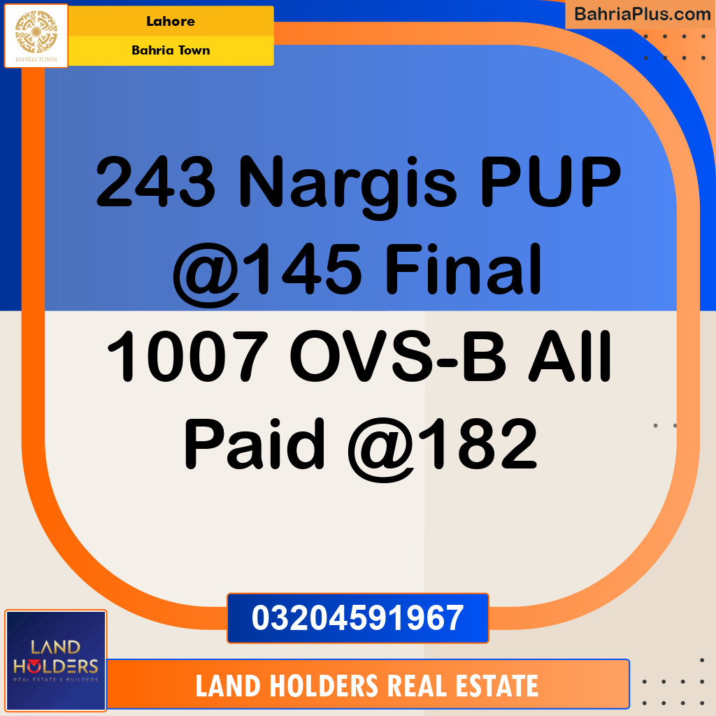Residential Plot for Sale in Sector C - Nargis/Hussain Block -  Bahria Town, Lahore - (BP-160592)
