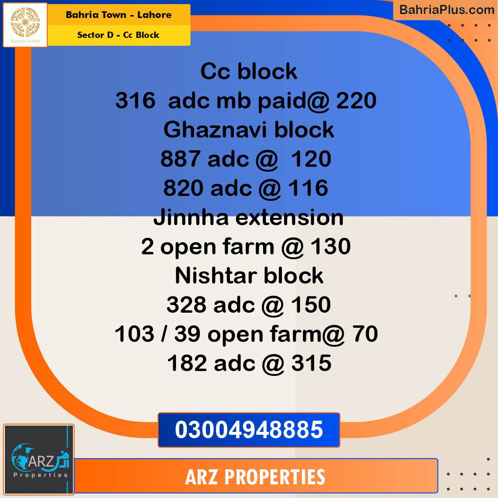 Residential Plot for Sale in Sector D - CC Block -  Bahria Town, Lahore - (BP-160605)