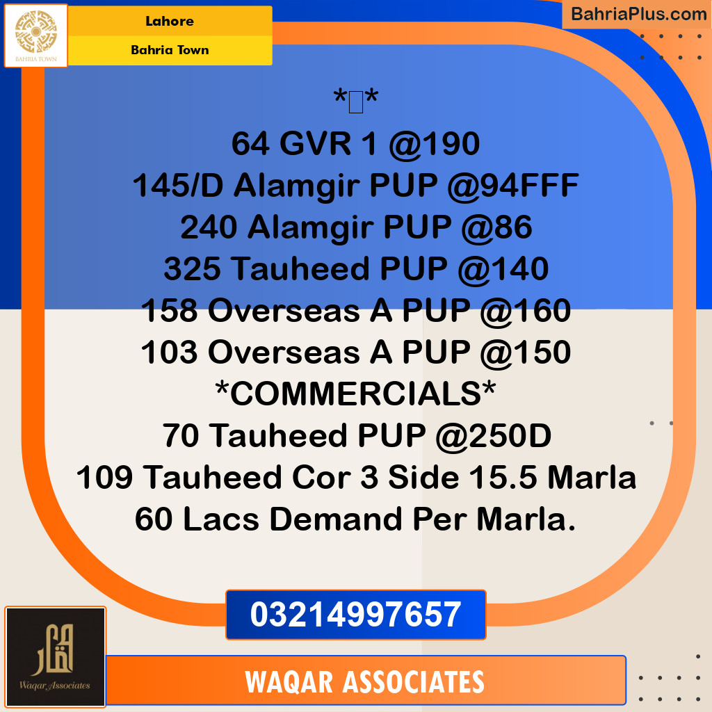 Residential Plot for Sale in Golf Phase 1 -  Bahria Town, Lahore - (BP-160609)