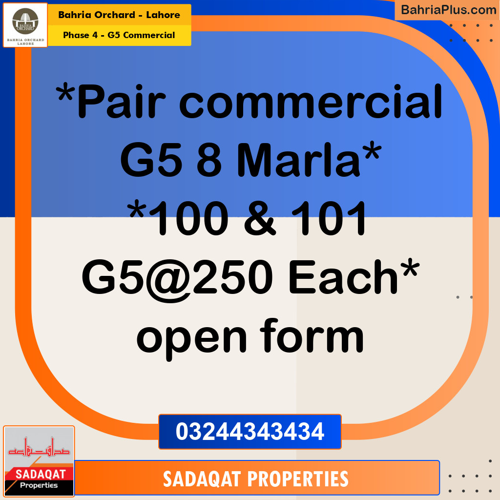 Commercial Plot for Sale in Phase 4 - G5 Commercial -  Bahria Orchard, Lahore - (BP-160617)