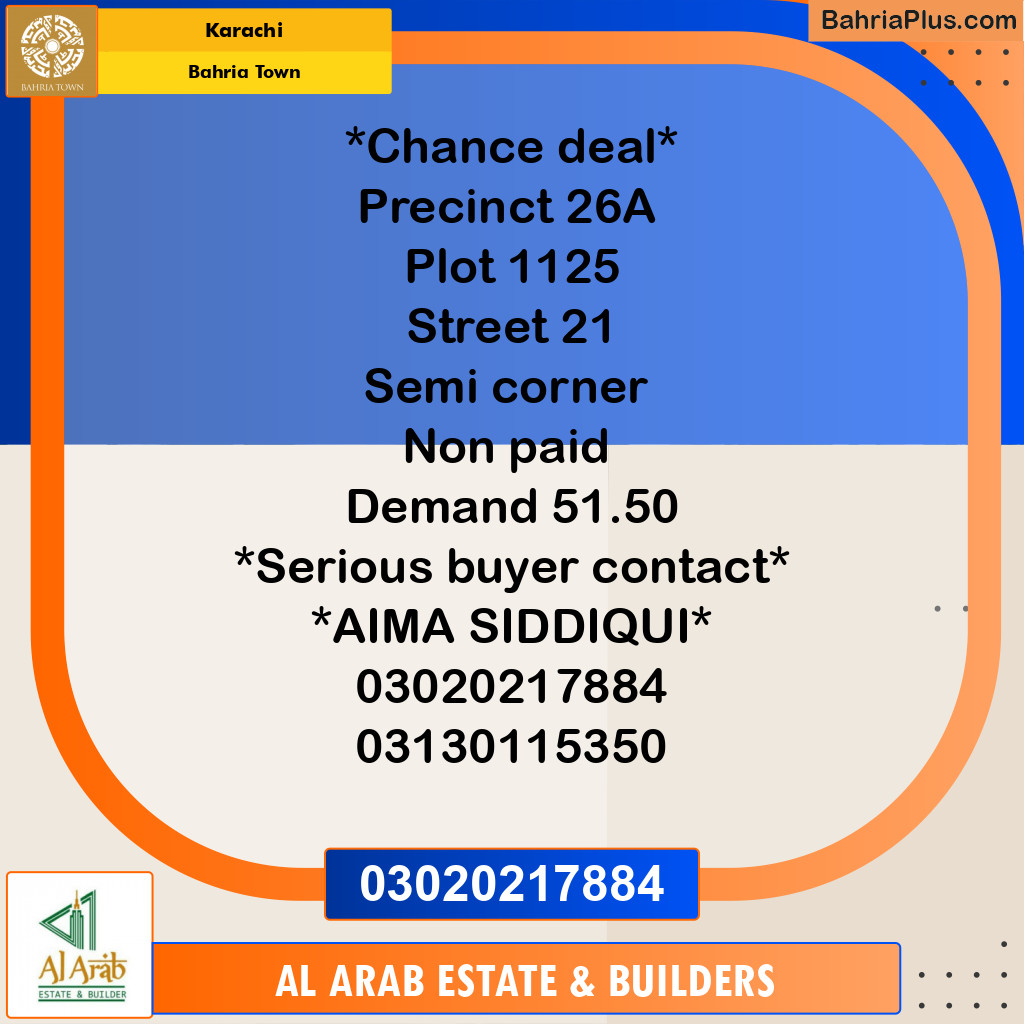 125 Sq. Yards Residential Plot for Sale in Precinct 26A -  Bahria Town, Karachi - (BP-160644)
