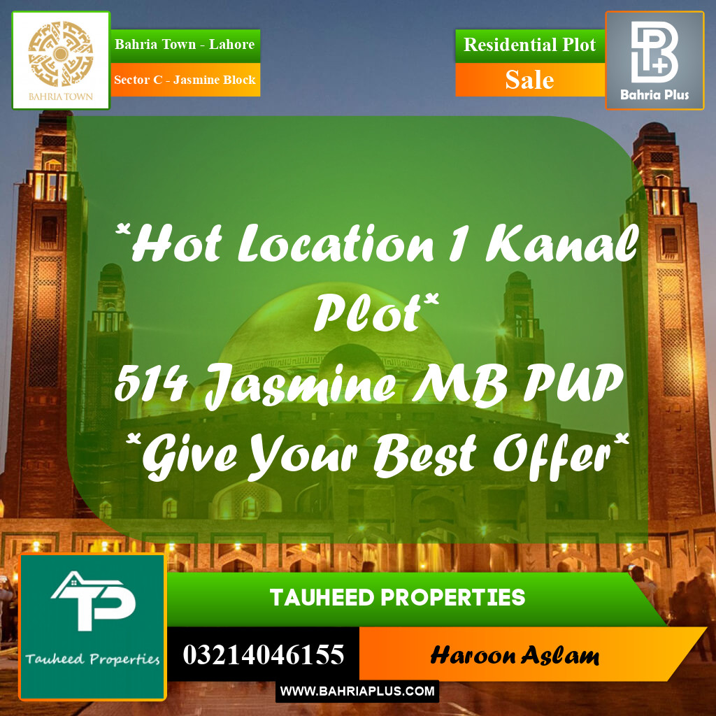 Residential Plot for Sale in Sector C - Jasmine Block -  Bahria Town, Lahore - (BP-160708)