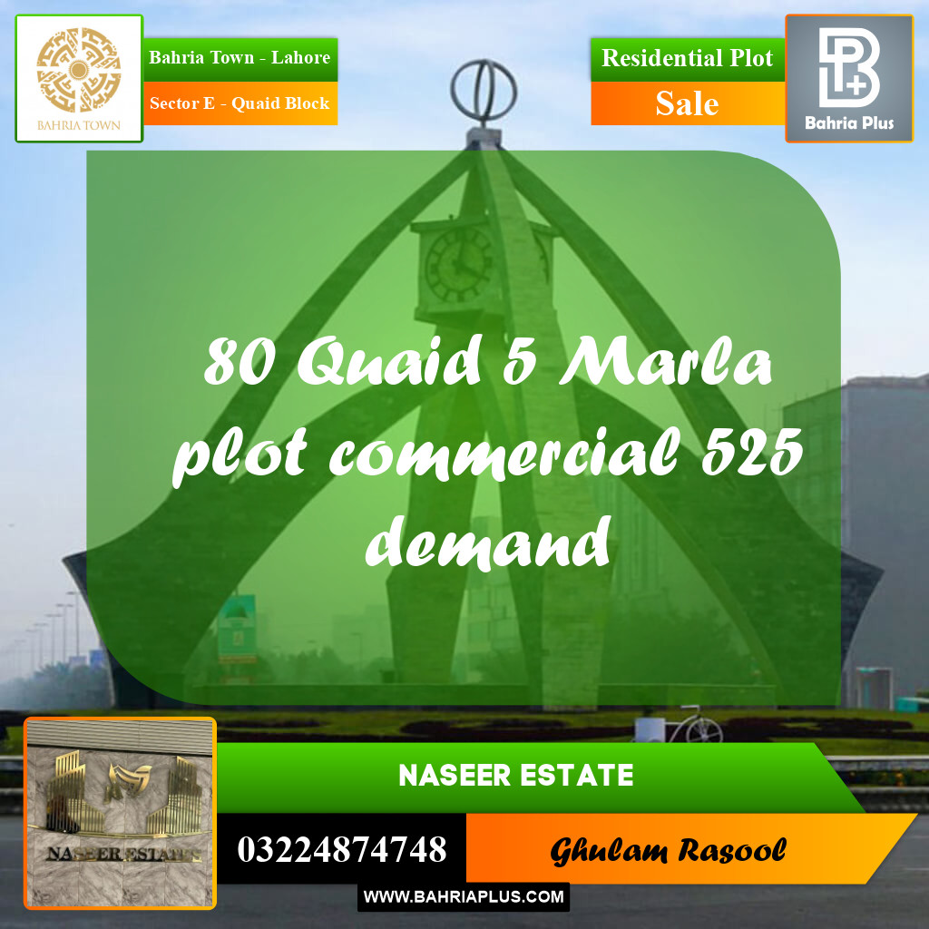 Residential Plot for Sale in Sector E - Quaid Block -  Bahria Town, Lahore - (BP-160723)