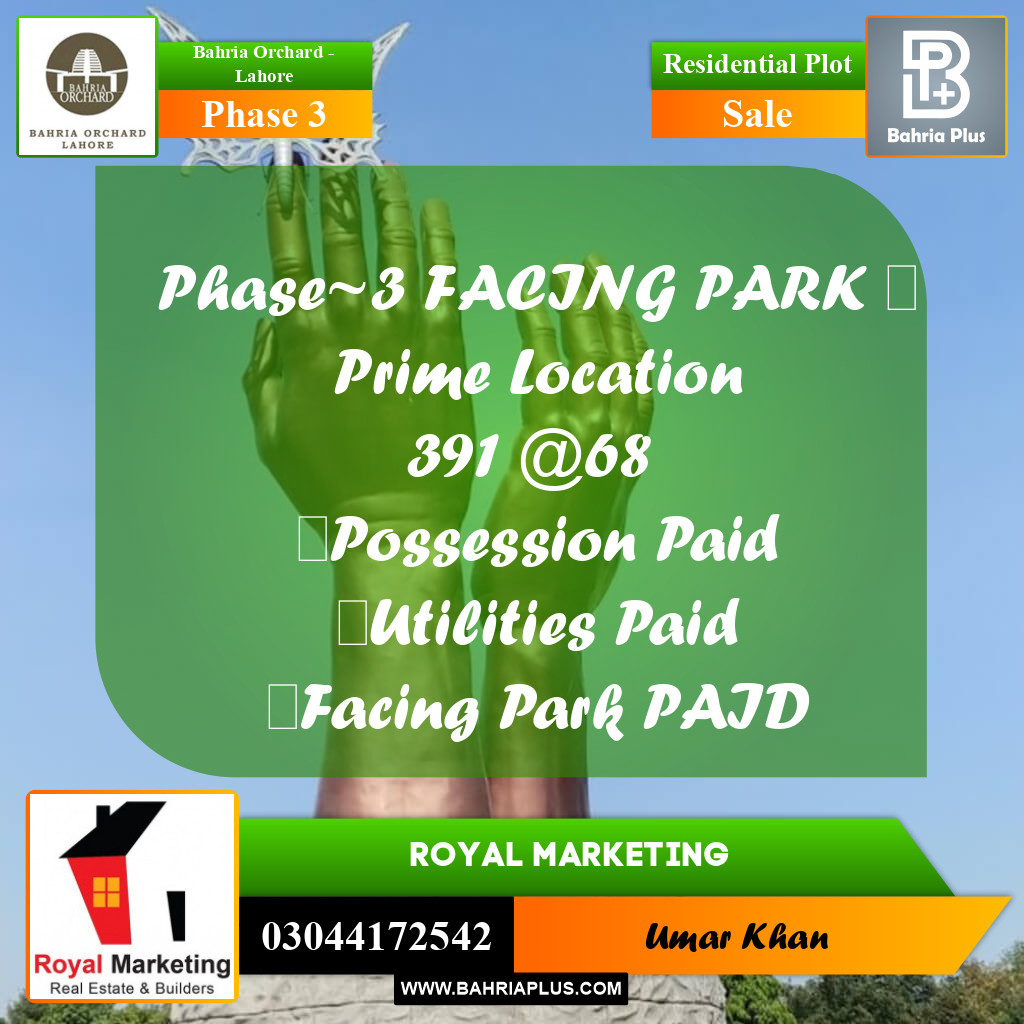 Residential Plot for Sale in Phase 3 -  Bahria Orchard, Lahore - (BP-160742)