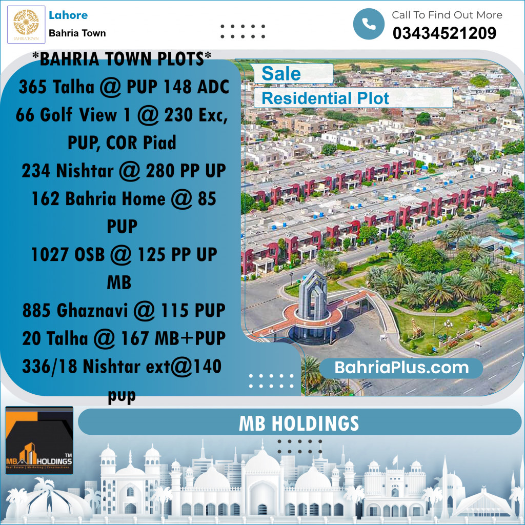 Residential Plot for Sale in Sector F - Talha Block -  Bahria Town, Lahore - (BP-160761)