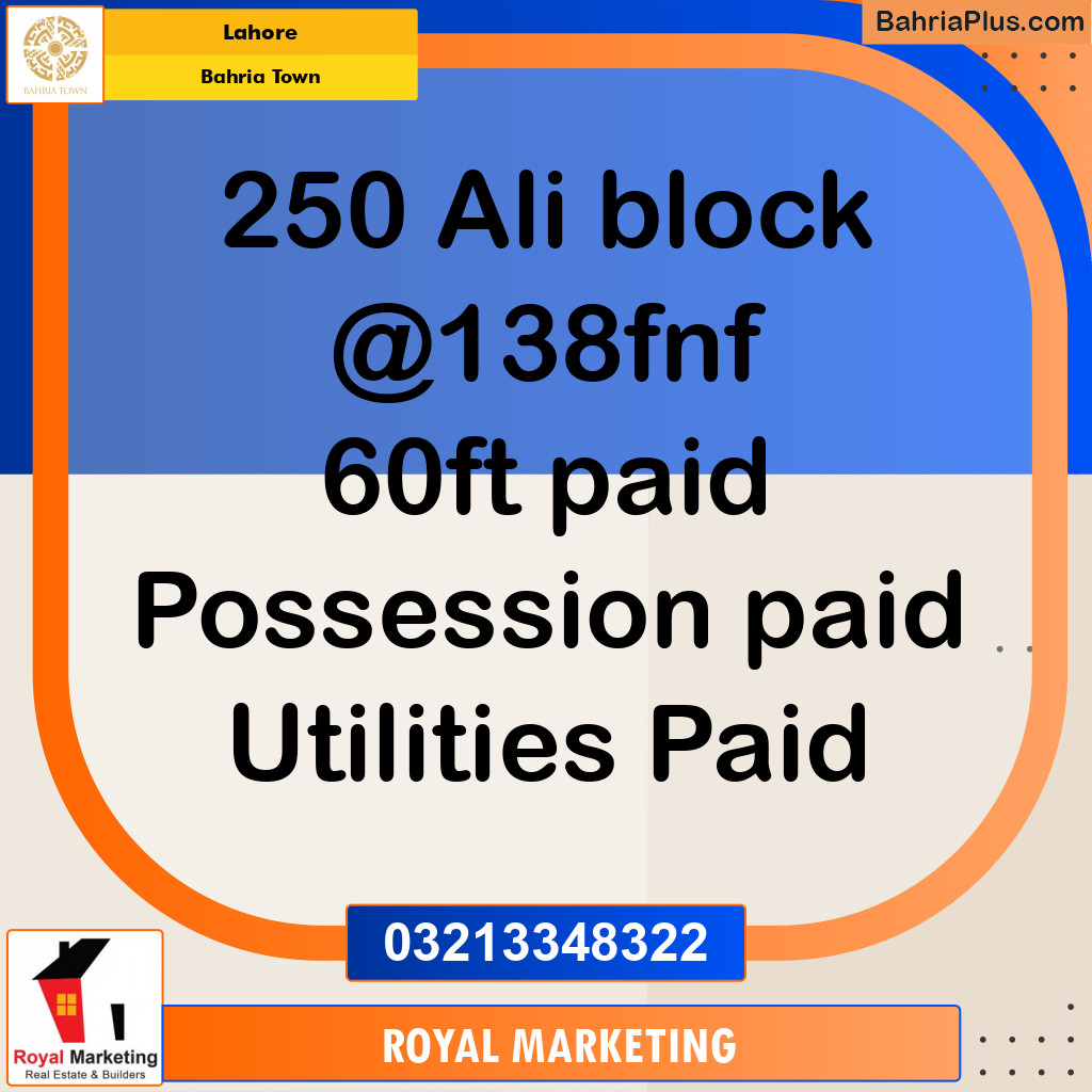 Residential Plot for Sale in Sector B - Ali Block -  Bahria Town, Lahore - (BP-160781)