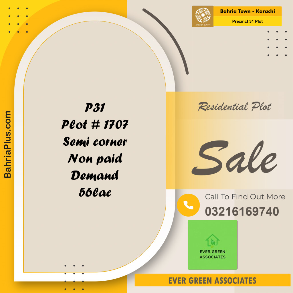 Residential Plot for Sale in Precinct 31 Plot -  Bahria Town, Karachi - (BP-160789)