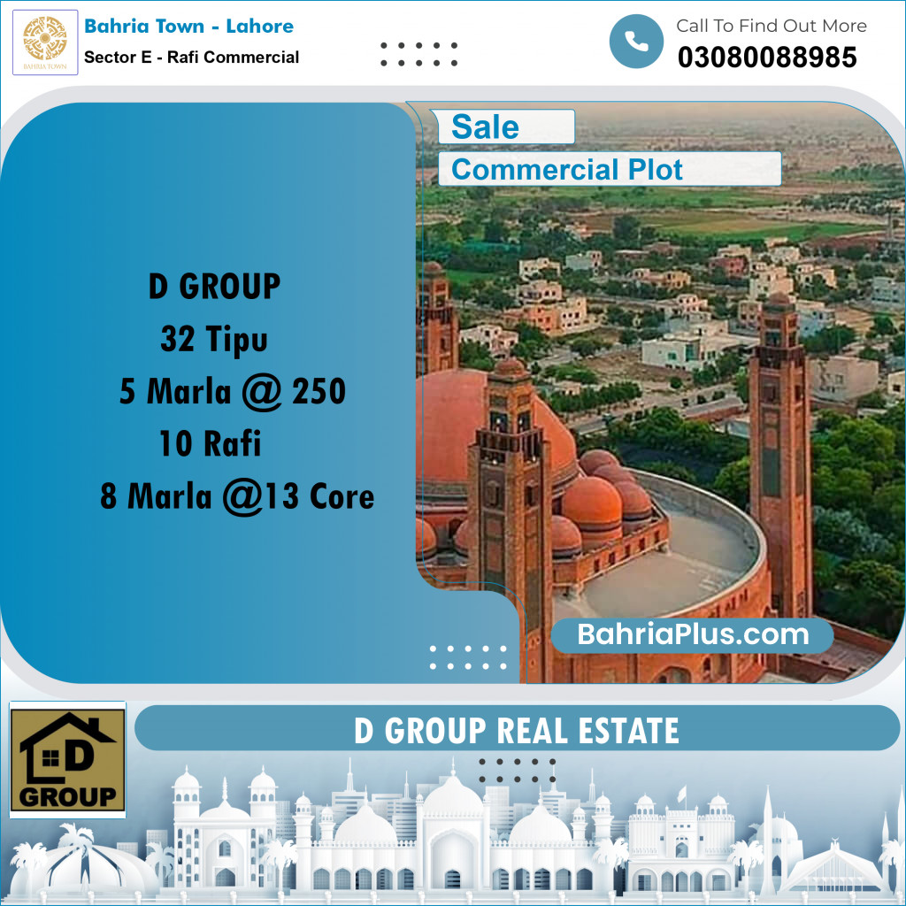 Commercial Plot for Sale in Sector E - Rafi Commercial -  Bahria Town, Lahore - (BP-160823)