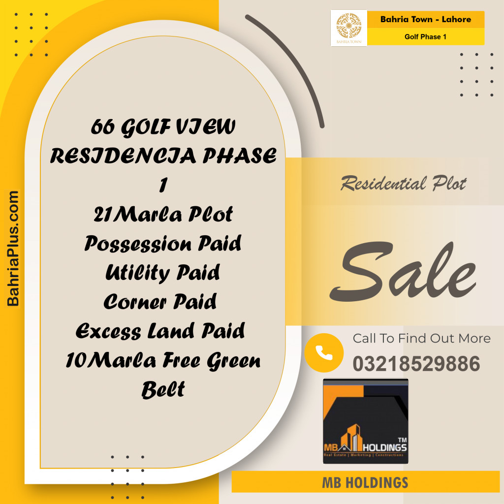 Residential Plot for Sale in Golf Phase 1 -  Bahria Town, Lahore - (BP-160858)