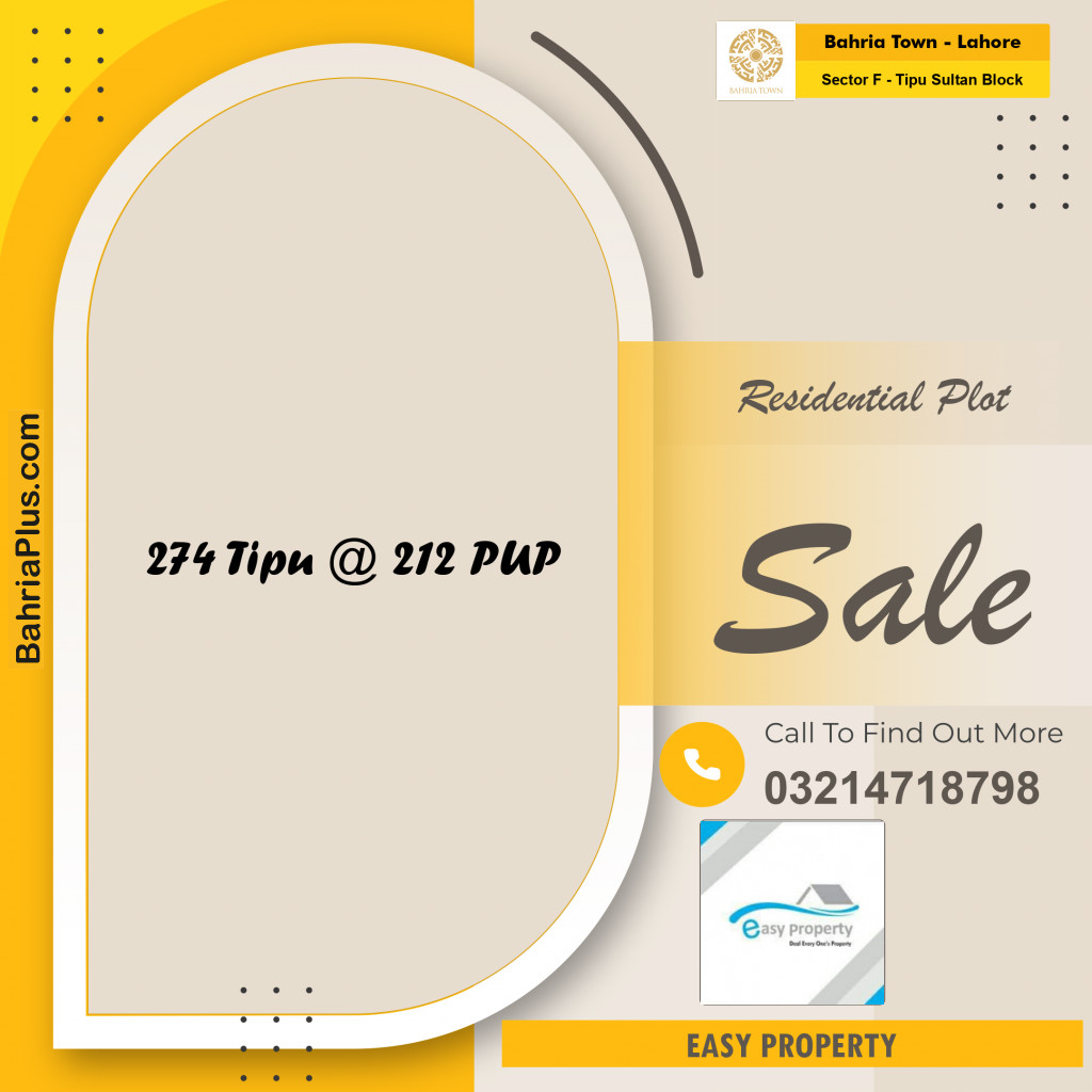 Residential Plot for Sale in Sector F - Tipu Sultan Block -  Bahria Town, Lahore - (BP-160861)