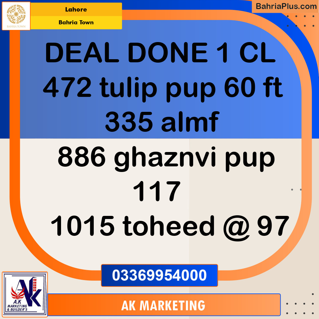 Residential Plot for Sale in Sector C - Tulip Block -  Bahria Town, Lahore - (BP-160862)