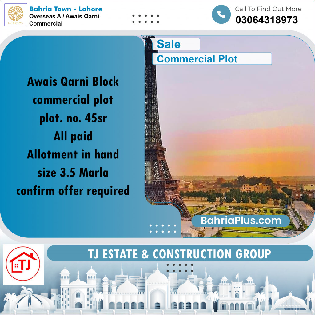Commercial Plot for Sale in Overseas A / Awais Qarni Commercial -  Bahria Town, Lahore - (BP-160908)