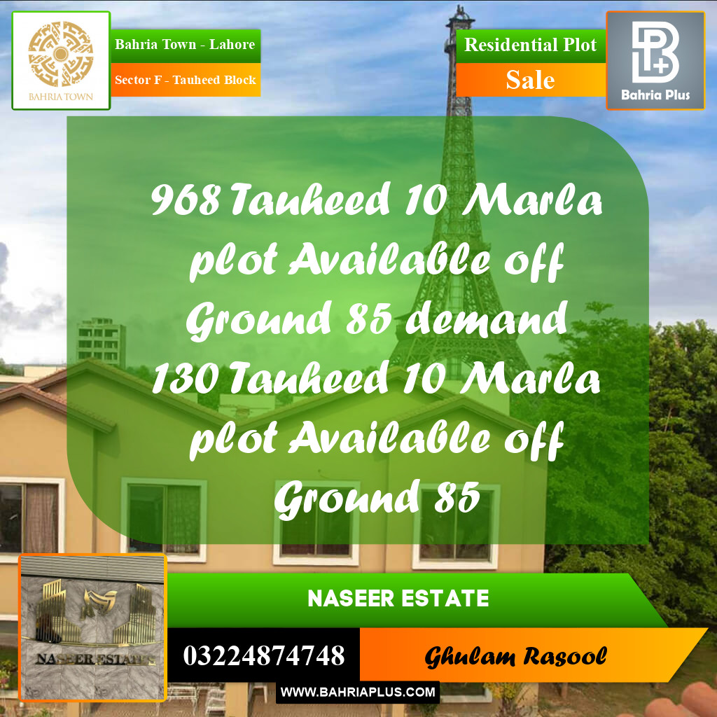Residential Plot for Sale in Sector F - Tauheed Block -  Bahria Town, Lahore - (BP-160922)