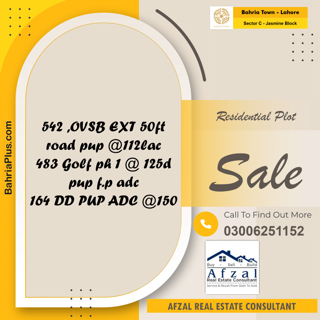Residential Plot for Sale in Sector C - Jasmine Block -  Bahria Town, Lahore - (BP-160958)