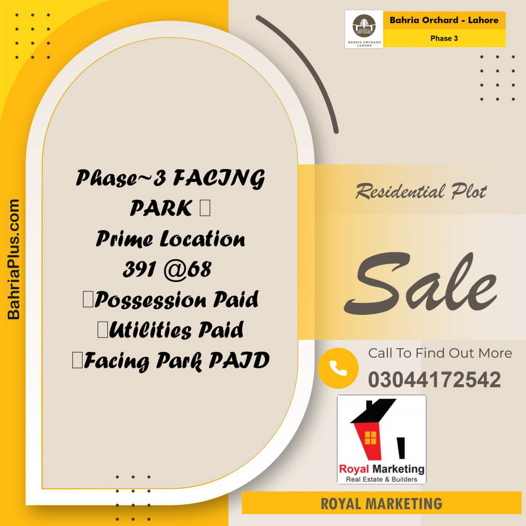 Residential Plot for Sale in Phase 3 -  Bahria Orchard, Lahore - (BP-160972)