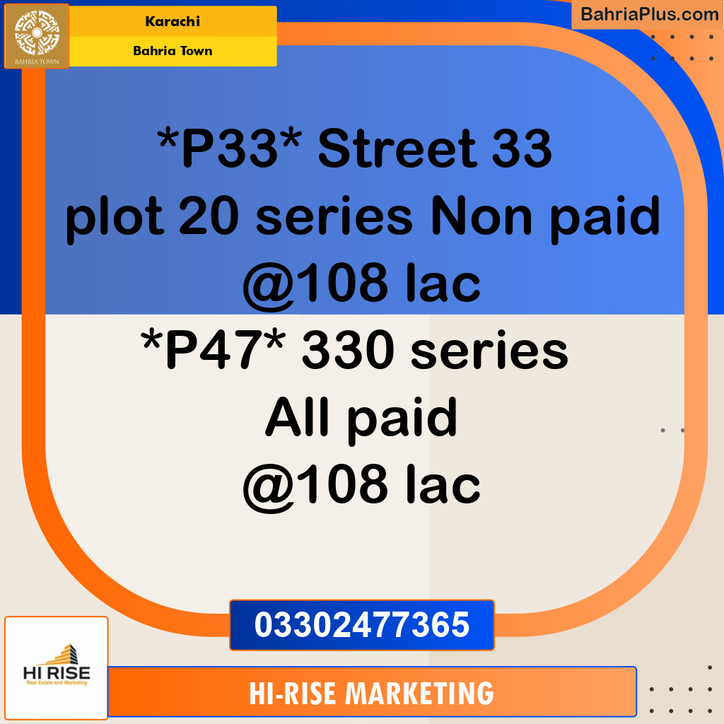 Residential Plot for Sale in Precinct 33 -  Bahria Town, Karachi - (BP-160988)