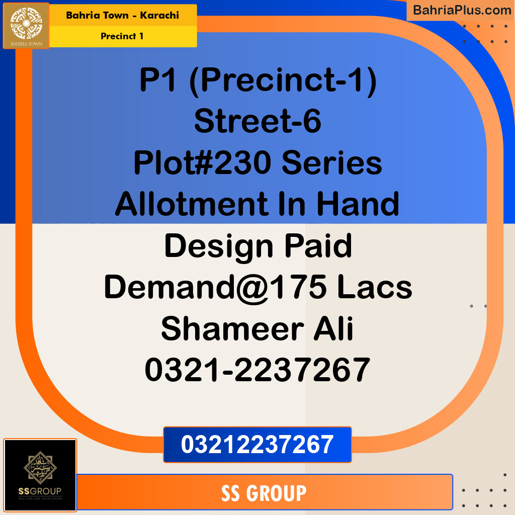 250 Sq. Yards Residential Plot for Sale in Precinct 1 -  Bahria Town, Karachi - (BP-161044)