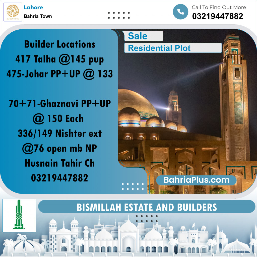 Residential Plot for Sale in Sector F - Talha Block -  Bahria Town, Lahore - (BP-161050)
