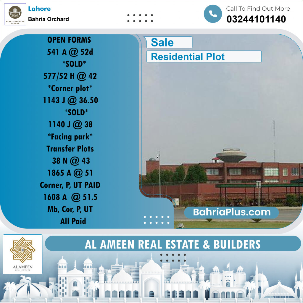 Residential Plot for Sale in Bahria Orchard, Lahore - (BP-161051)