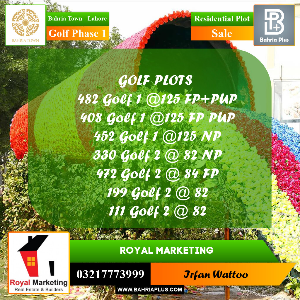 Residential Plot for Sale in Golf Phase 1 -  Bahria Town, Lahore - (BP-161054)