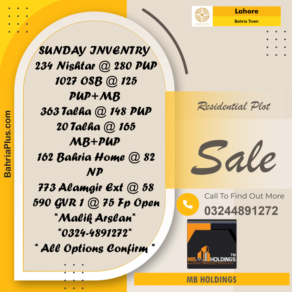 Residential Plot for Sale in Sector E - Nishtar Block -  Bahria Town, Lahore - (BP-161077)