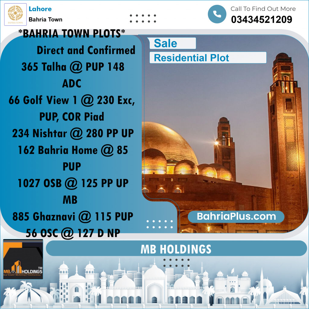 Residential Plot for Sale in Sector F - Talha Block -  Bahria Town, Lahore - (BP-161084)