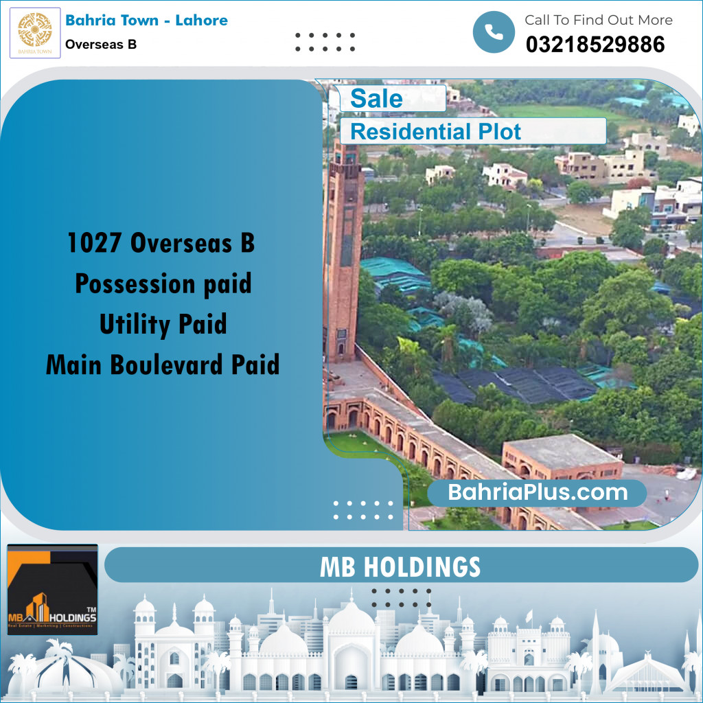Residential Plot for Sale in Overseas B -  Bahria Town, Lahore - (BP-161092)