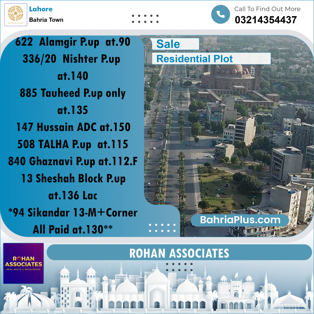 Residential Plot for Sale in Sector F - Alamgir Block -  Bahria Town, Lahore - (BP-161107)