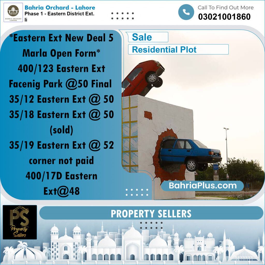 Residential Plot for Sale in Phase 1 - Eastern District Ext. II -  Bahria Orchard, Lahore - (BP-161112)