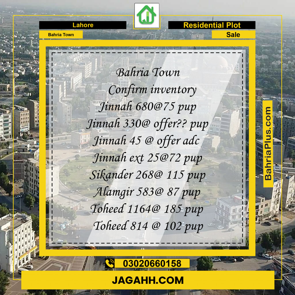 Residential Plot for Sale in Sector E - Jinnah Block -  Bahria Town, Lahore - (BP-161121)
