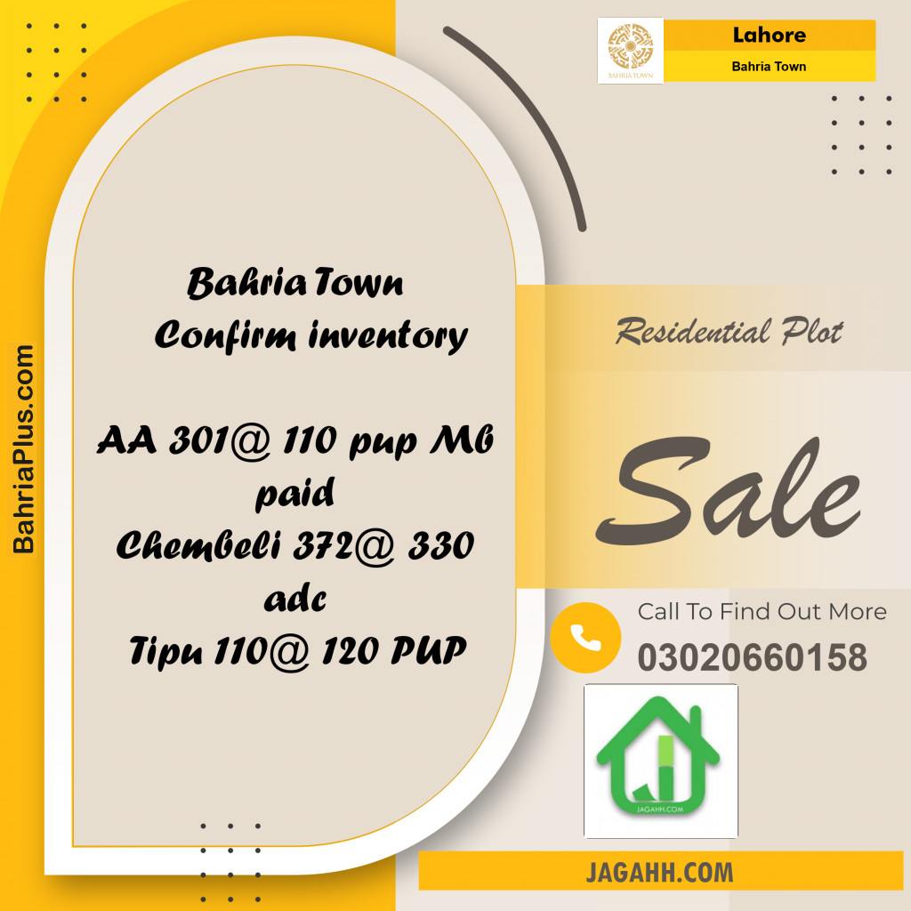 Residential Plot for Sale in Sector D - AA Block -  Bahria Town, Lahore - (BP-161124)