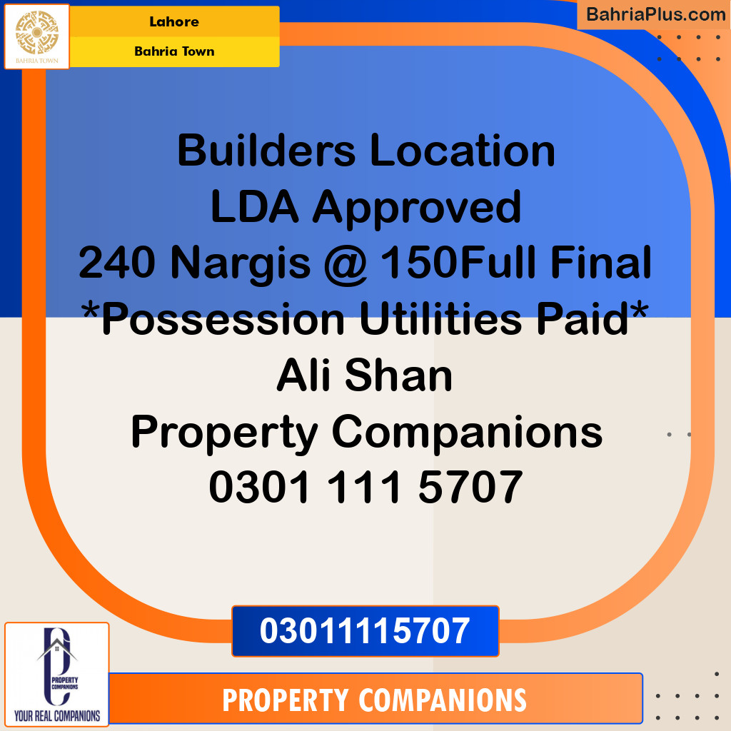 Residential Plot for Sale in Sector C - Nargis/Hussain Block -  Bahria Town, Lahore - (BP-161130)