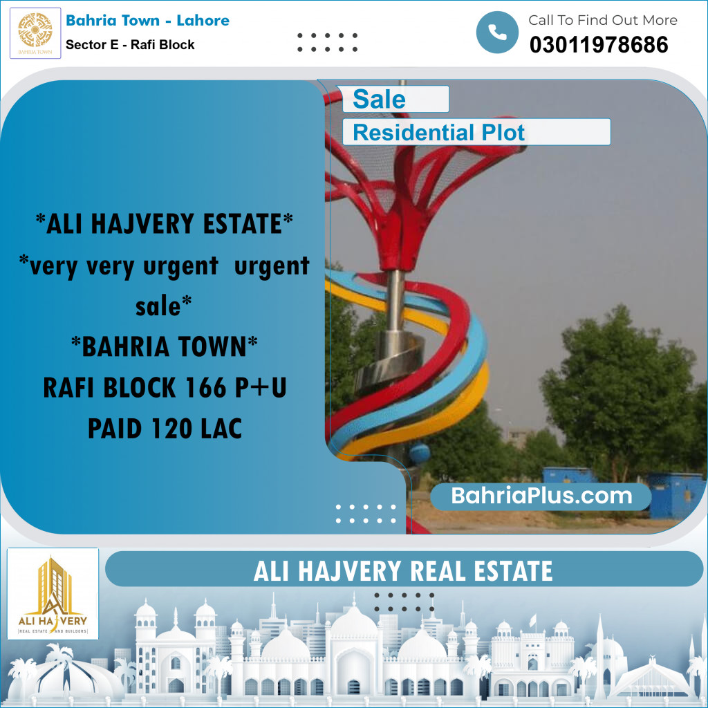 Residential Plot for Sale in Sector E - Rafi Block -  Bahria Town, Lahore - (BP-161135)