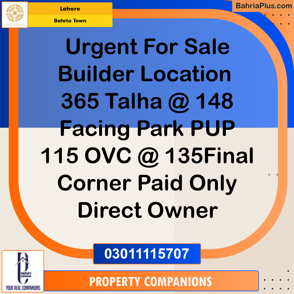 Residential Plot for Sale in Sector F - Talha Block -  Bahria Town, Lahore - (BP-161148)