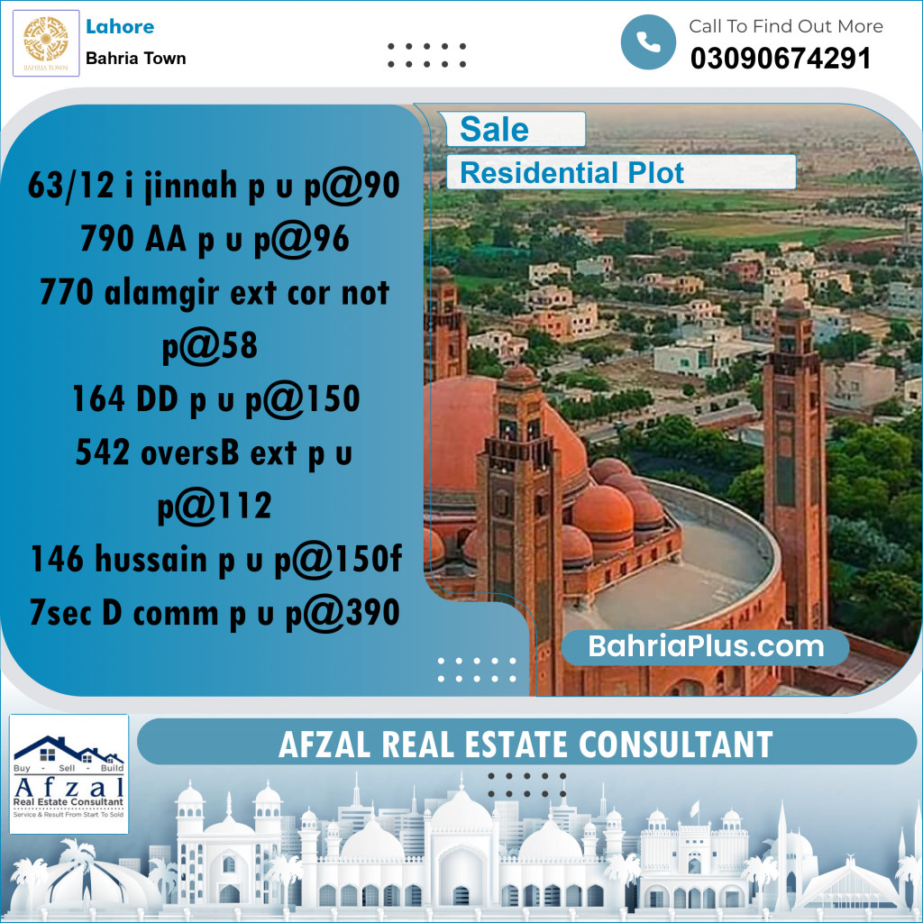 Residential Plot for Sale in Sector E - Jinnah Block -  Bahria Town, Lahore - (BP-161154)
