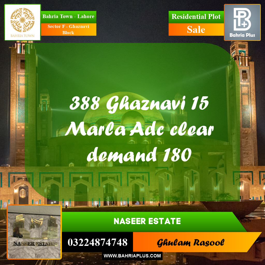 Residential Plot for Sale in Sector F - Ghaznavi Block -  Bahria Town, Lahore - (BP-161162)