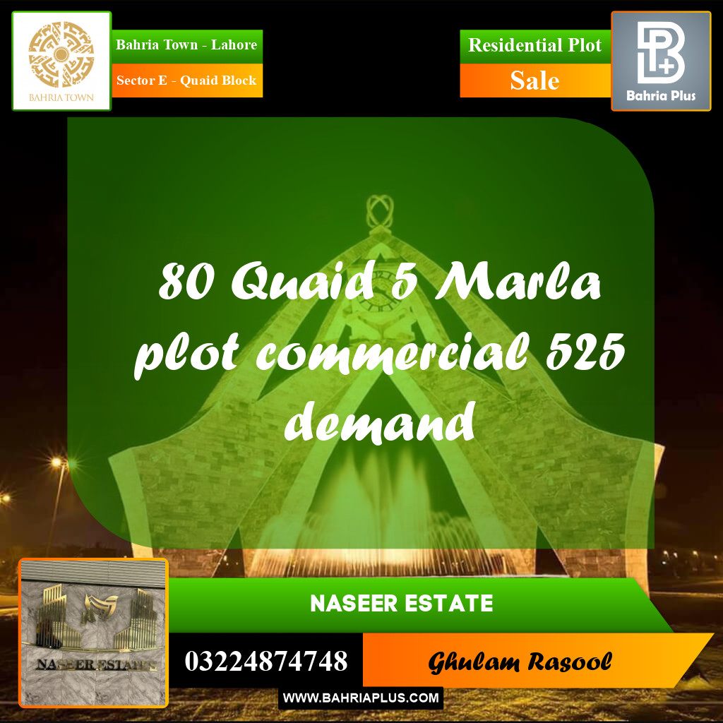 Residential Plot for Sale in Sector E - Quaid Block -  Bahria Town, Lahore - (BP-161169)