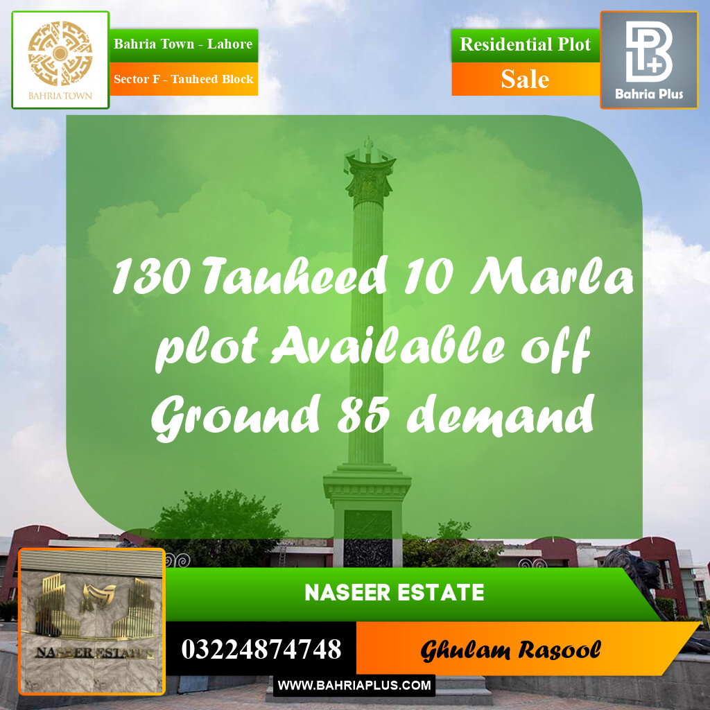Residential Plot for Sale in Sector F - Tauheed Block -  Bahria Town, Lahore - (BP-161173)