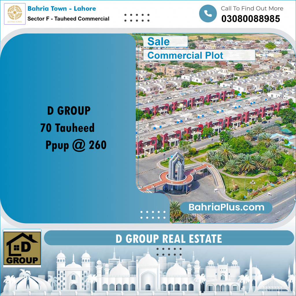 Commercial Plot for Sale in Sector F - Tauheed Commercial -  Bahria Town, Lahore - (BP-161176)