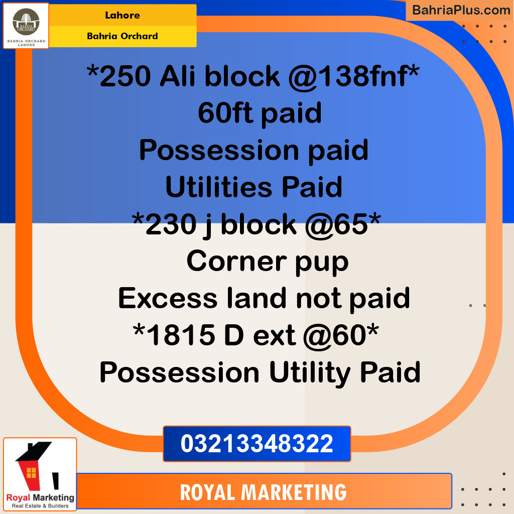 Residential Plot for Sale in Sector B - Ali Block -  Bahria Town, Lahore - (BP-161194)