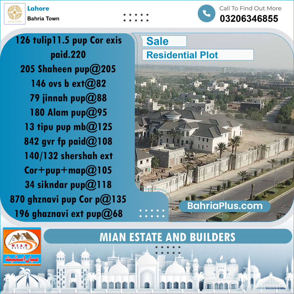 Residential Plot for Sale in Sector C - Tulip Block -  Bahria Town, Lahore - (BP-161224)