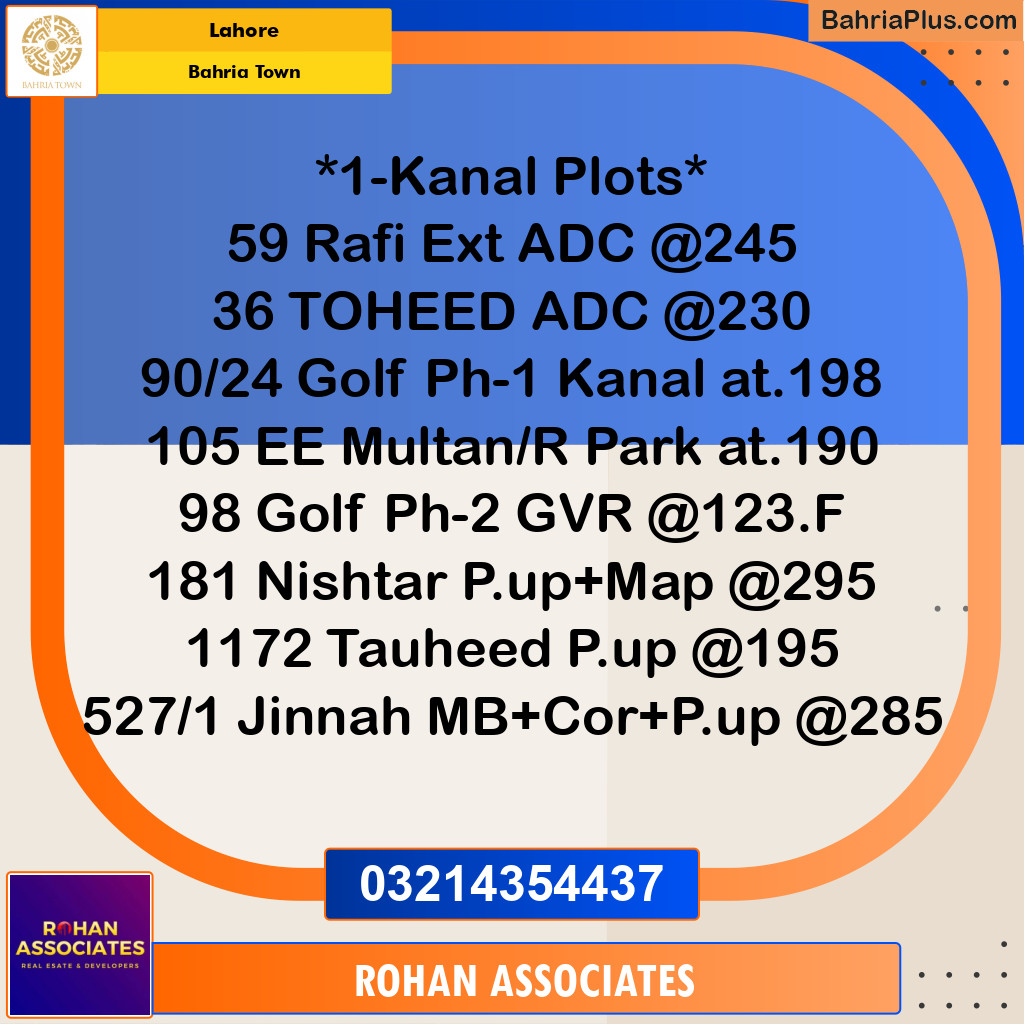 Residential Plot for Sale in Sector E - Rafi Ext. Block -  Bahria Town, Lahore - (BP-161261)