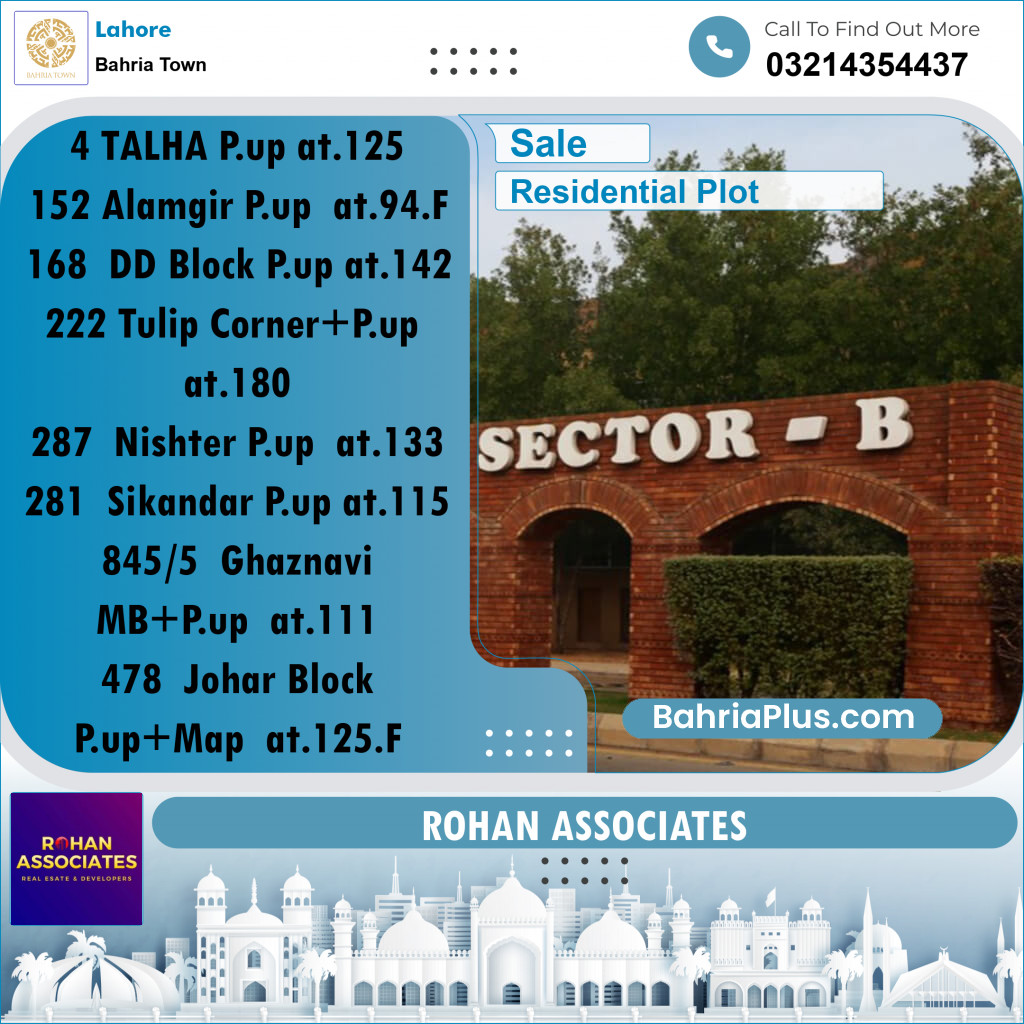 Residential Plot for Sale in Sector F - Talha Block -  Bahria Town, Lahore - (BP-161262)