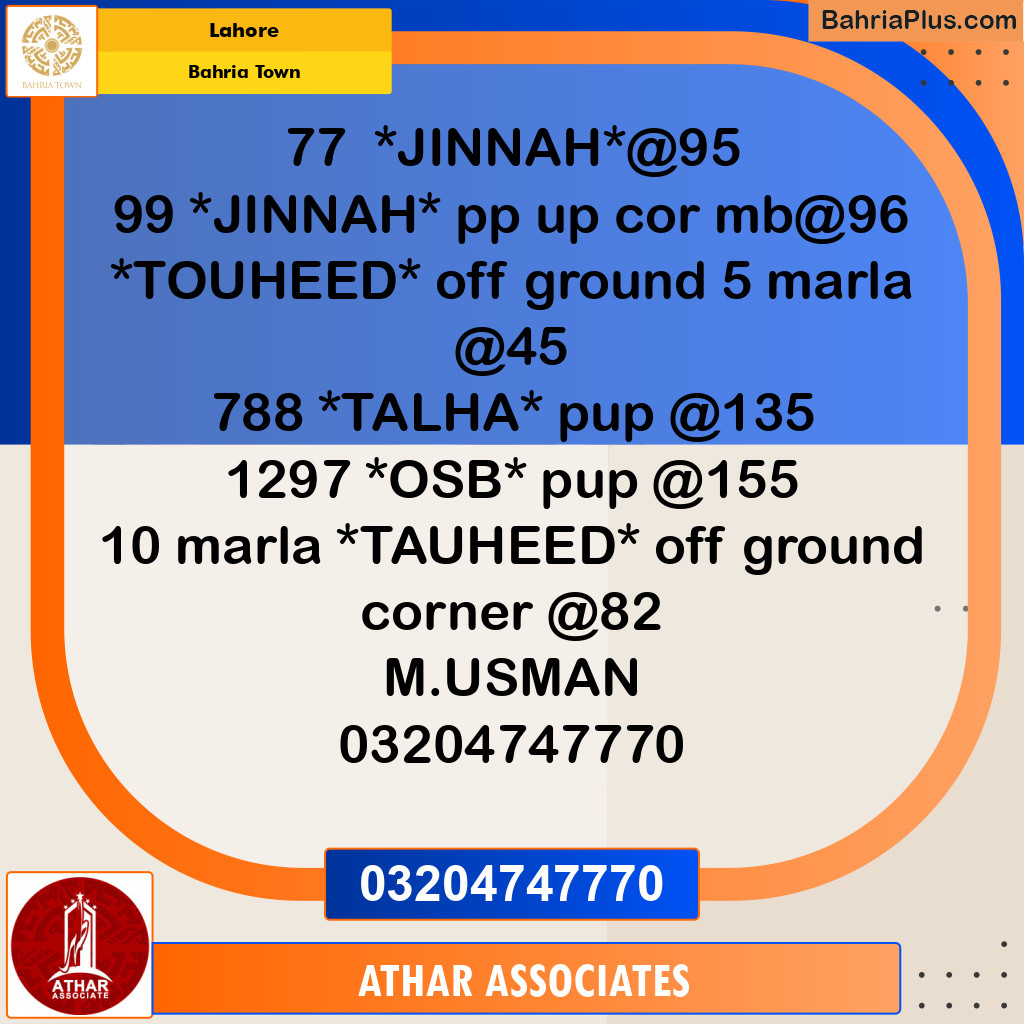 Residential Plot for Sale in Sector E - Jinnah Block -  Bahria Town, Lahore - (BP-161263)