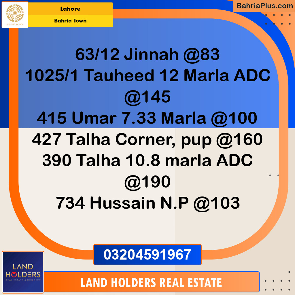 Residential Plot for Sale in Sector E - Jinnah Block -  Bahria Town, Lahore - (BP-161284)
