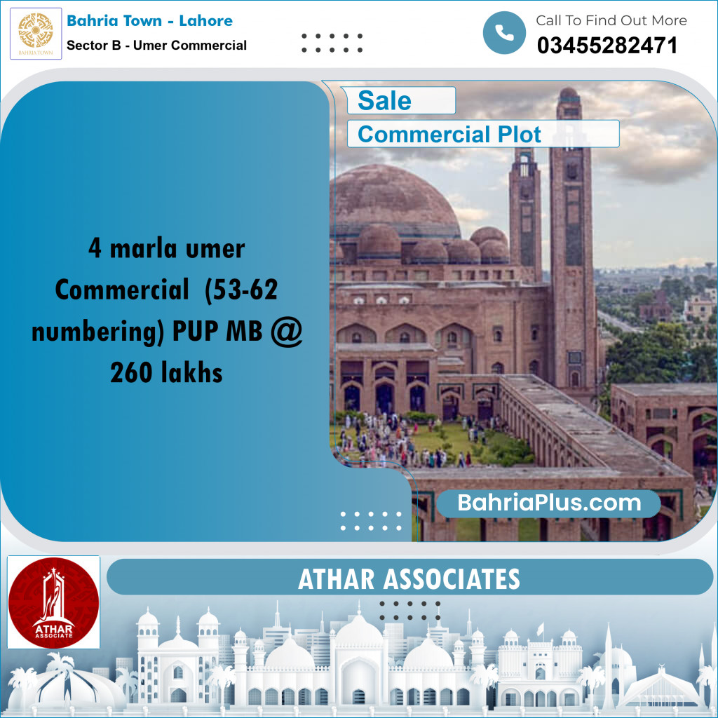 Commercial Plot for Sale in Sector B - Umer Commercial -  Bahria Town, Lahore - (BP-161291)