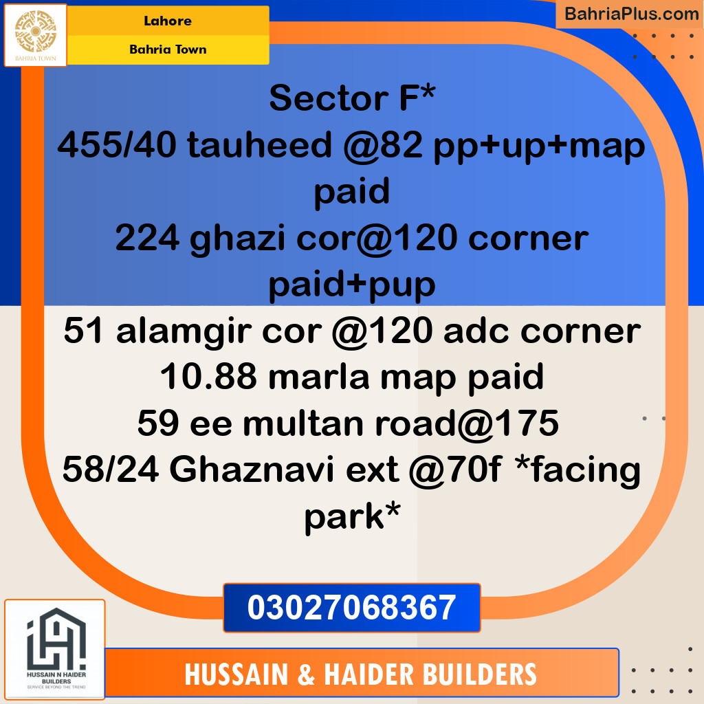 Residential Plot for Sale in Sector F - Tauheed Block -  Bahria Town, Lahore - (BP-161347)
