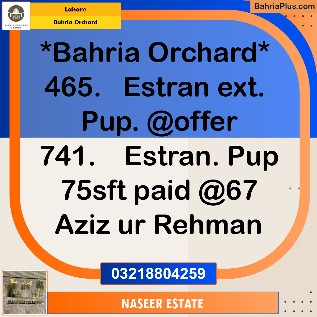 Residential Plot for Sale in Phase 1 - Eastern District Ext. I -  Bahria Orchard, Lahore - (BP-161353)